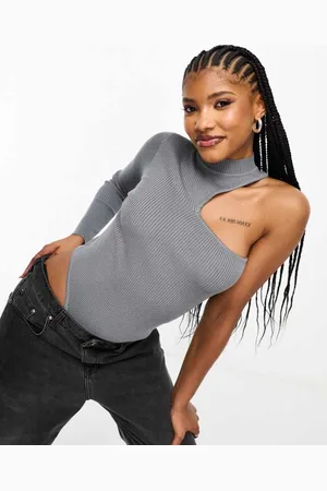 Simmi London Womens one shoulder knitted cut out body in -Grey - Size 6 UK