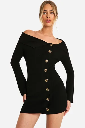 Boohoo Womens Premium Rib Knit Foldover Detail Button Down Mini Dress - viscose - Size Small