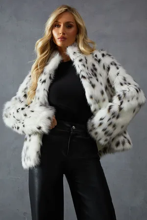 MissPap Womens Dapple Faux Fur Coat - - Size Small
