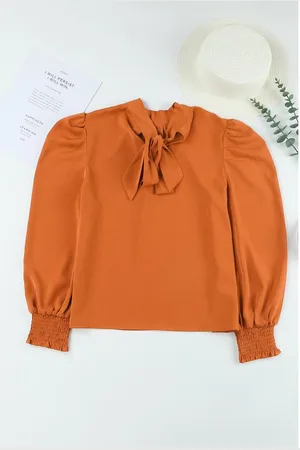 Azura Exchange WoMens Long Sleeve Mock Neck Chiffon Blouse in material_polyester - Size X-Large
