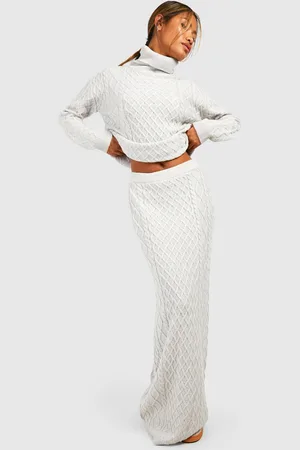 Boohoo Womens Cable Roll Neck Jumper And Maxi Skirt Knitted Co-ord - - Size 14 UK