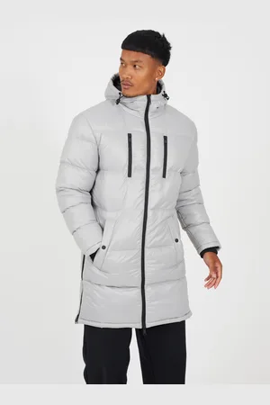 Brave Soul Mens Longline Hooded Padded Puffer Jacket - Size Medium