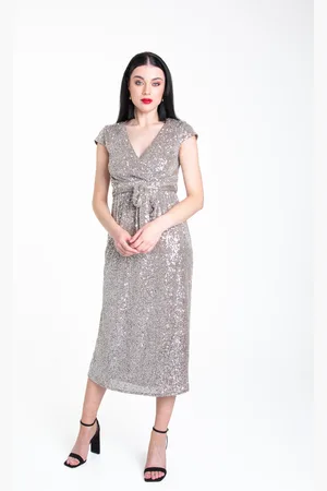 Gini London Womens Sequin Belted Midi Wrap Dress - - Size 8 UK