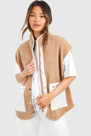 Boohoo Womens Contrast Detail Teddy Faux Fur Gilet - - Size 14 UK