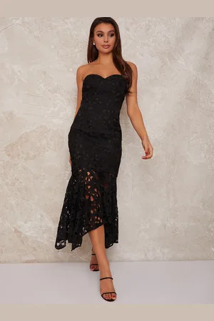 Chi Chi London Womens Bandeau Crochet Bodycon Peplum Midi Dress in - Size 8 UK