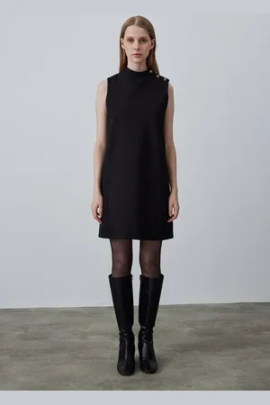 Gusto Womens High Collar Sleeveless Dress With Buttons - - Size X-Large