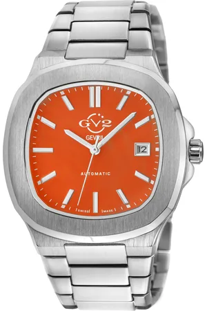 GV2 by Gevril Automatic Mens Potente Orange Dial Swiss Luminous 316L Stainless Steel Bracelet Watch - - One Size