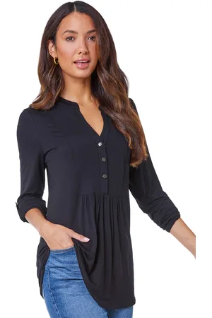 Roman Womens V-Neck Button Detail Tunic Top - - Size 14 UK