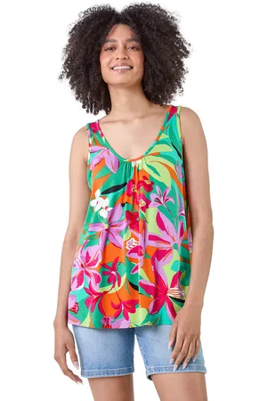 Roman Womens Tropical Print V-Neck Stretch Vest - - Size 10 UK