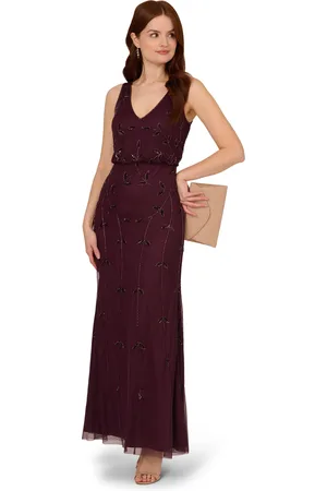 Adrianna Papell Womens Beaded Blouson Long Dress in - Size 6 UK