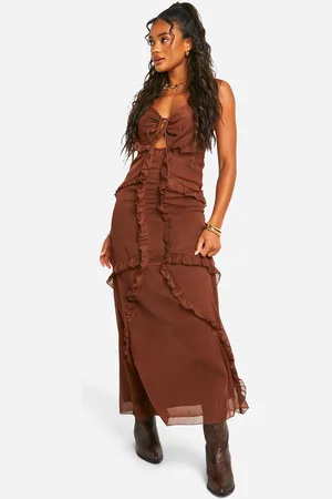 Boohoo Womens Chiffon Ruffle Maxi Dress - - Size 14 UK