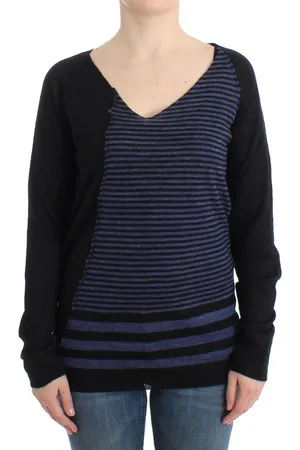 Costume National Womens Striped V-Neck Sweater - - Size Medium