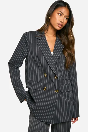 Boohoo Womens Tonal Pinstripe Oversized Double Breasted Tailored Blazer - - Size 6 UK