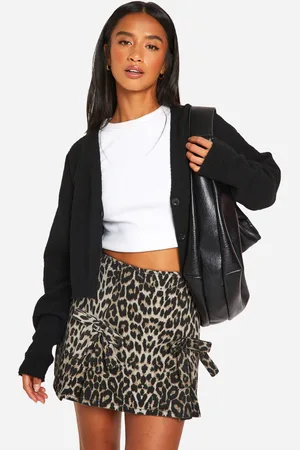 Boohoo Womens Petite Leopard Denim Bow Mirco Mini Skirt - Cotton - Size 8 UK