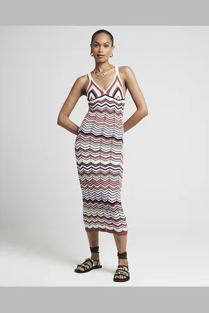 River Island Womens Bodycon Midi Dress Chevron - Size Small
