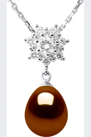 Diadema Womens SUN Necklace Freshwater Pearl Jewelry 9-10 mm 925 Silver - One Size