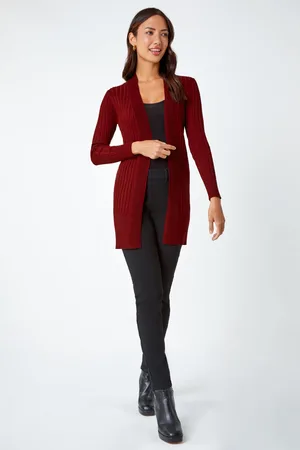 Roman Womens Longline Stretch Ribbed Cardigan - - Size 20 UK