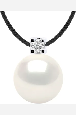 Diadema Womens - Necklace - Black Nylon - Freshwater Pearl and Real Diamond - One Size