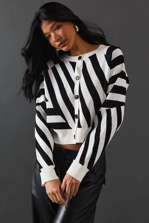 warehouse Womens Abstract Stripe Button Down Crop Cardigan - - Size Large