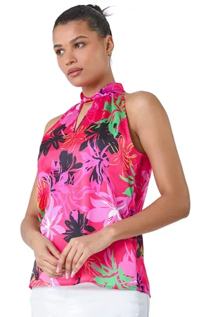 Roman Womens Floral High Neck Keyhole Detail Top - - Size 20 UK