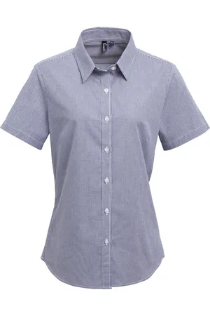 Premier Womens/Ladies Microcheck Short Sleeve Cotton Shirt ( /White) - Size X-Small