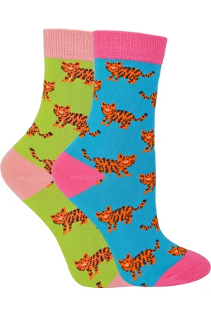 Miss Sparrow 2 Pack Girls Bamboo Animal Patterned Socks - Tigers - Cotton - Size 2-3Y