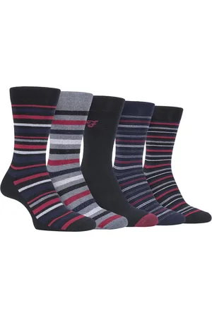 Farah 5 Pack Mens Thin Breathable Classic Striped Patterned Soft Top Cotton Dress Socks - FCS271BLKBER (Striped) - - Size UK 6-11