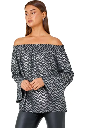 Roman Womens Metallic Zig-Zag Print Bardot Top - - Size 12 UK