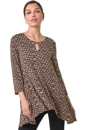 Roman Womens Abstract Linear Print Cutout Tunic Top - - Size 12 UK