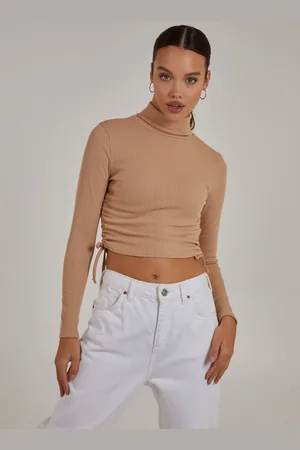 Pink Vanilla Womens Ruched High Neck Side Top - - Size Large