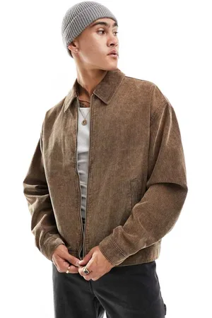 ASOS Mens oversized harrington jacket with washed cord in -Neutral - Size 2XS