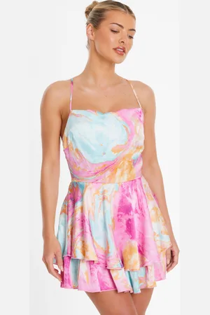 Quiz Womens Marble Print Satin Tiered Playsuit - Size 10 UK