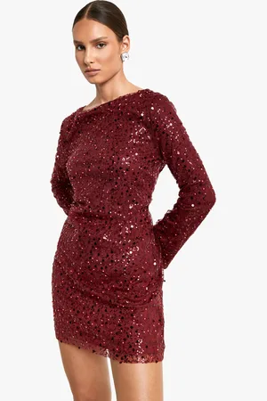 Boohoo Womens Flare Sleeve Tie Back Sequin Mini Dress - - Size 14 UK