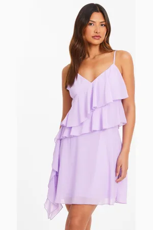 Quiz Womens Lilac Chiffon Frill Mini Skater Dress - - Size 12 UK