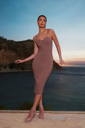 Quiz Womens Rhinestone Bodycon Midi Dress - Size 14 UK