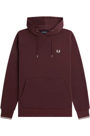 Fred Perry Mens Tipped Hooded Burgundy Sweatshirt - Cotton - Size Small
