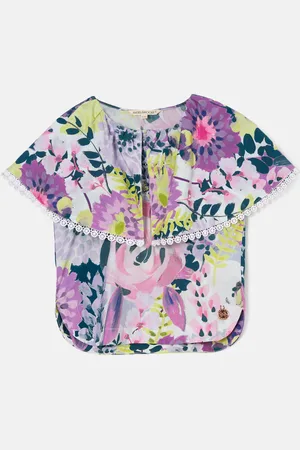 Angel & Rocket Girls Darcy Lavender Print Collar Top - - Size 7Y
