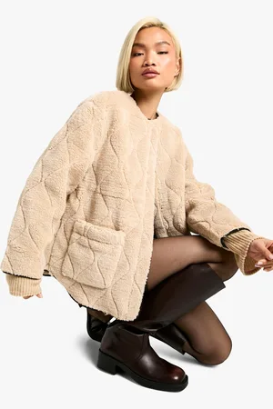 Boohoo Womens Onion Quilt Faux Fur Teddy Jacket - - Size 14 UK