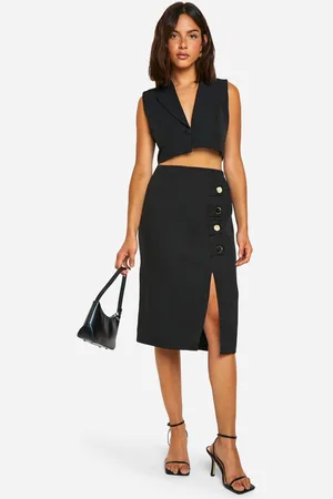 Boohoo Womens Button Detail Midi Skirt - - Size 8 UK