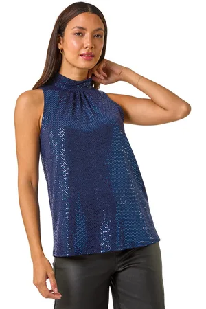 Roman Womens Shimmer Halterneck Stretch Top - - Size 20 UK