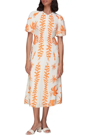 Whistles Womens Cora Big Leaf Print Silk Dress - - Size 6 UK