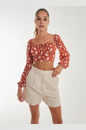 Pink Vanilla Womens Floral Printed Long Balloon Sleeve Top - - Size Small