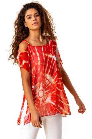 Roman Womens Cold Shoulder Tie Dye Print Top - Denim - Size 10 UK