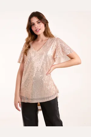 Blue Vanilla Womens Angel Sleeve V Neck Sequin Top - - Size Medium