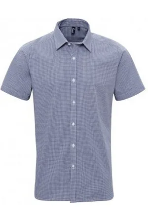 Premier Mens Gingham Short Sleeve Shirt ( /White) Cotton - Size X-Large