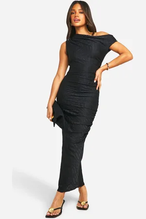Boohoo Womens Slash Neck Textured Rib Midaxi Dress - - Size 16 UK