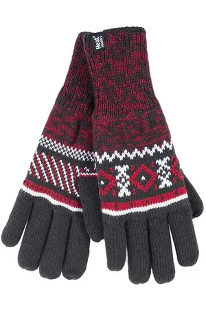 Heat Holders Mens Striped Nordic Fairisle Zig Zag Knitted Fleece Lined Warm Gloves - - Size L/XL