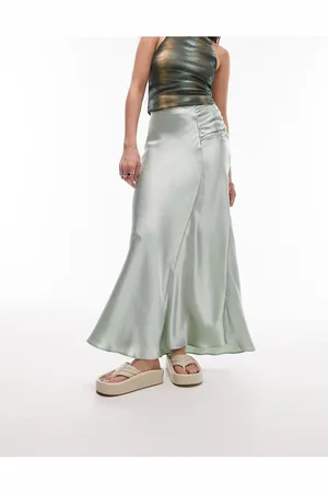Topshop Womens asymmetric maxi skirt with ruched panel in -Blue - Size 10 UK