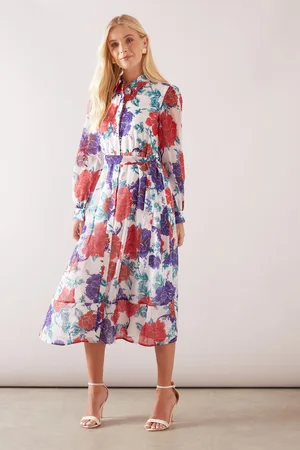 wallis Womens Petite Ivory Floral Organza Shirt Midi Dress - - Size 18 UK