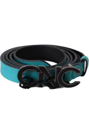 Costume National WoMens Green Leather Logo Silver Buckle Belt - Size 85 cm